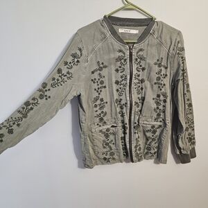 Love 8 Sage Green Floral Bomber Jacket Size Large